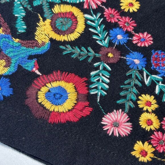 Umgee Embroidered Black Mini Skirt Medium Floral birds ladybugs boho - Picture 2 of 10